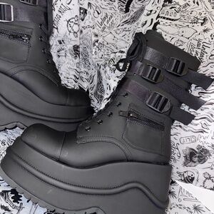 Black Chunky Combat Moto Boots with Platform Sole